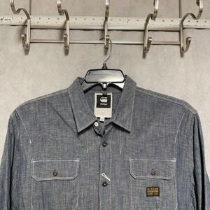 G-Star Raw Shirt Men XXL Blue Linen Cotton Button Western Chambray Utility Flap